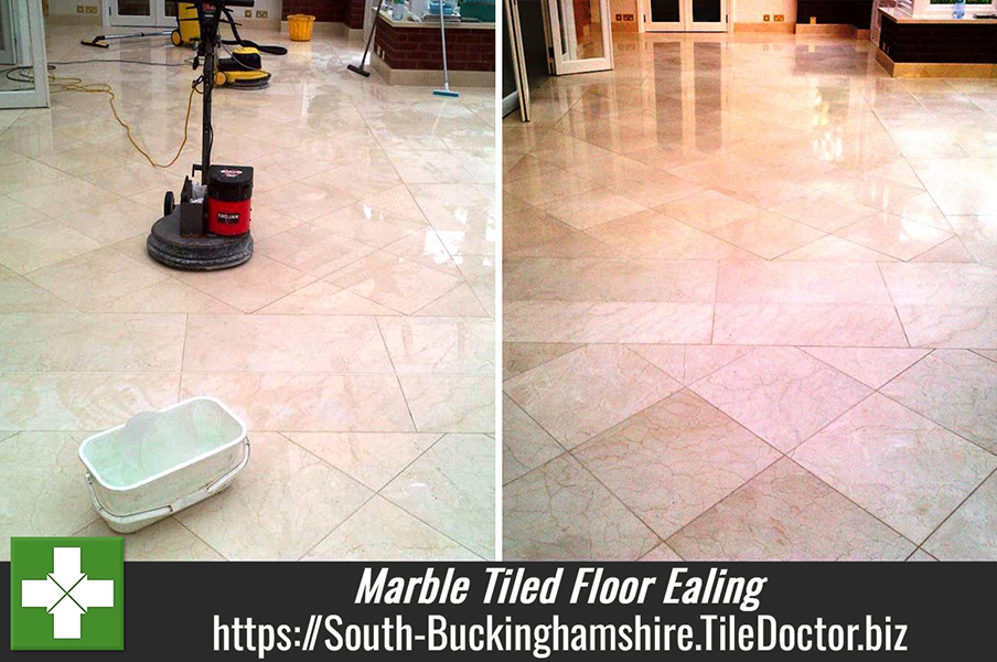 Marble Tiled Floor Cleaned and Polished in Ealing