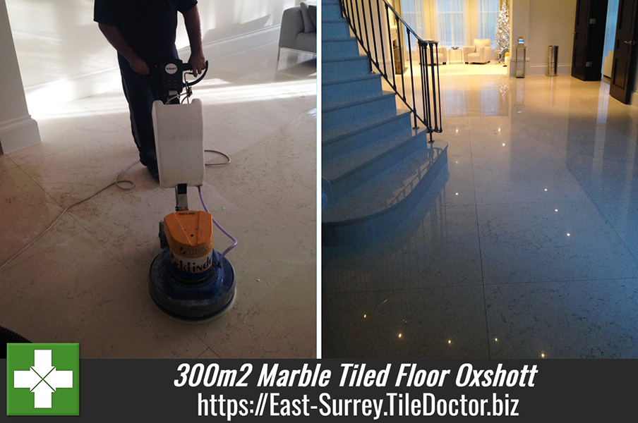 300m2 Marble Tiled Floor Cleaned and Polished in Oxshott