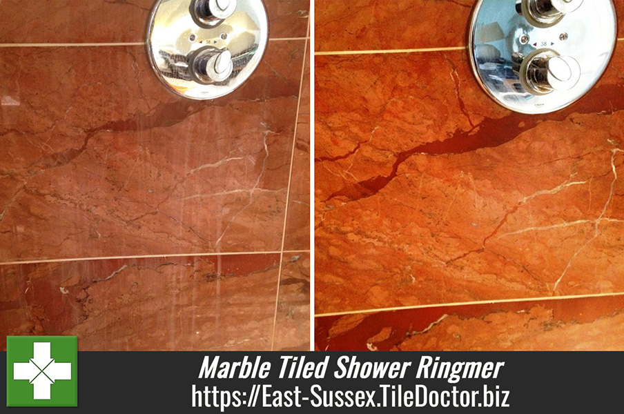 Damaged Marble Tiled Shower in Ringmer