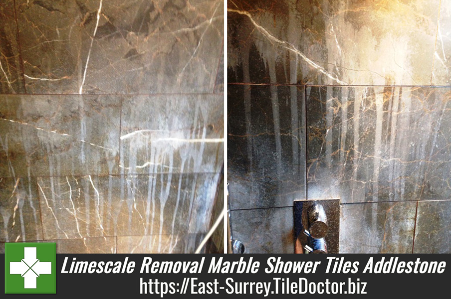 Removing Limescale from Marble Shower Tiles in Addlestone