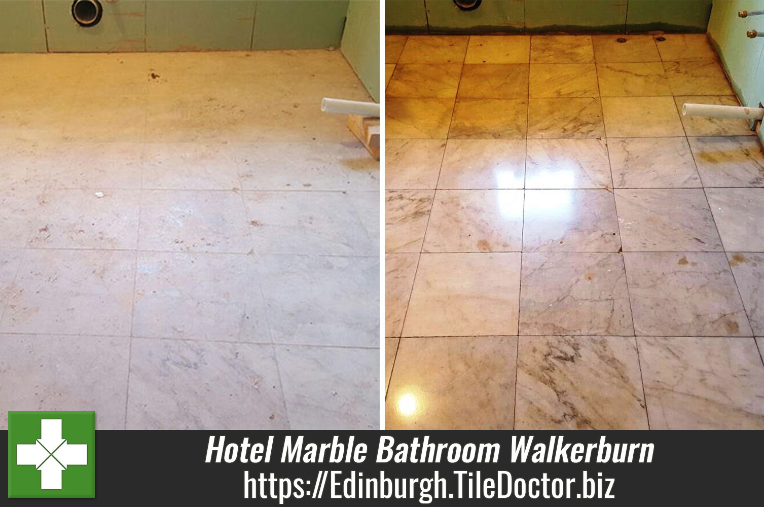 Original Marble Tiled Bathroom Floor Restored at a Hotel in Walkerburn