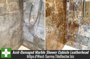 Acid Damaged Marble Shower Cubicle Restored in Leatherhead