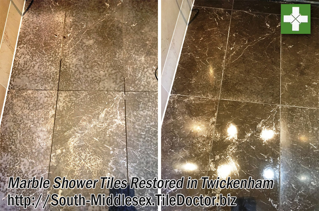 Acid Etched Marble Shower Cubicle Restoration in Twickenham