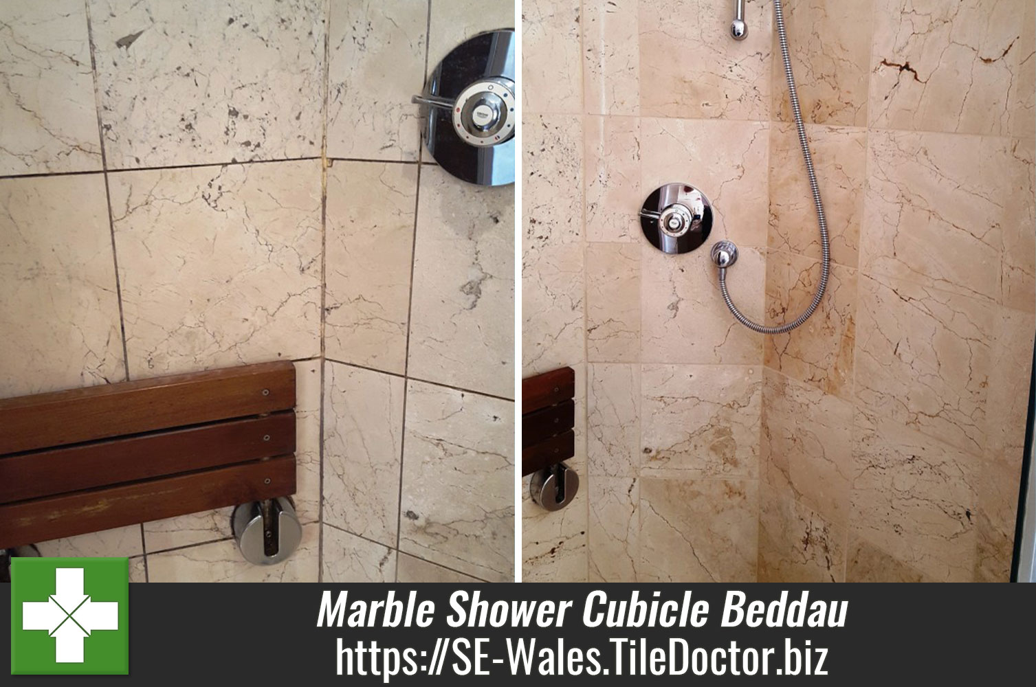 Badly Stained and Mouldy Marble Shower a Cubicle Transformed in Beddau