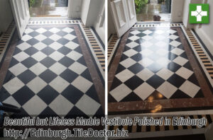 Marble Vestibule Floor Before and After Polishing in Edinburgh