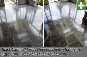 Black Carrara Marble Tiles Before After Polishing Harrogate