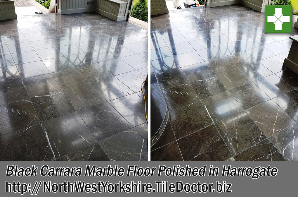 Black Carrara Marble Tiles Before After Polishing Harrogate