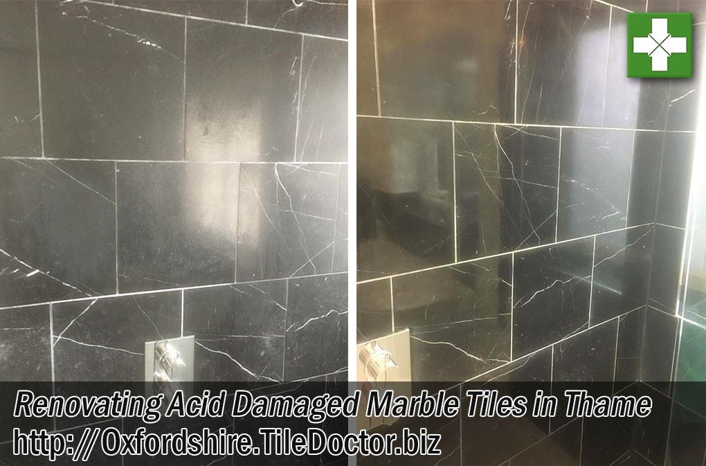 Black Negro Marquina Marble Shower Tile Before After Polishing Thame