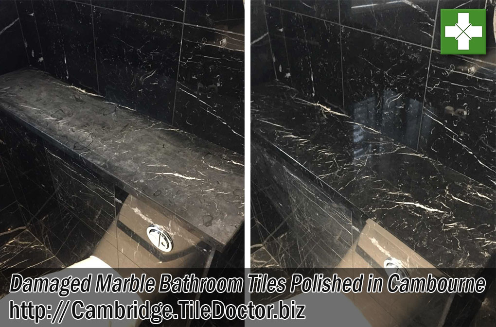Damaged Marble Tiled Bathroom Tiles Before and After Polishing Cambourne