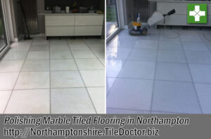 Stained Marble Tiled Floor Before After Polishing Northampton Northamptonshire