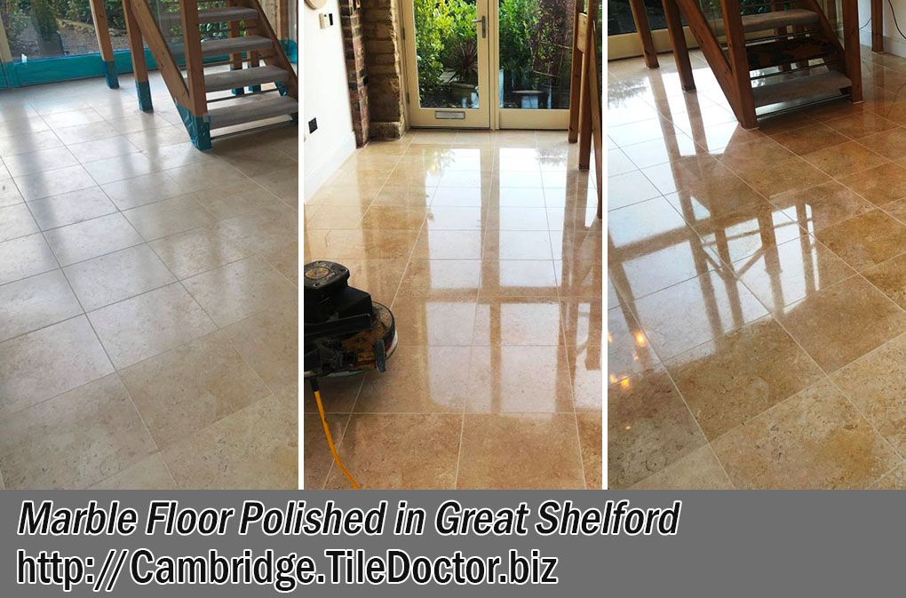 Marble Tiled Floor Before After Polishing Great Shelford