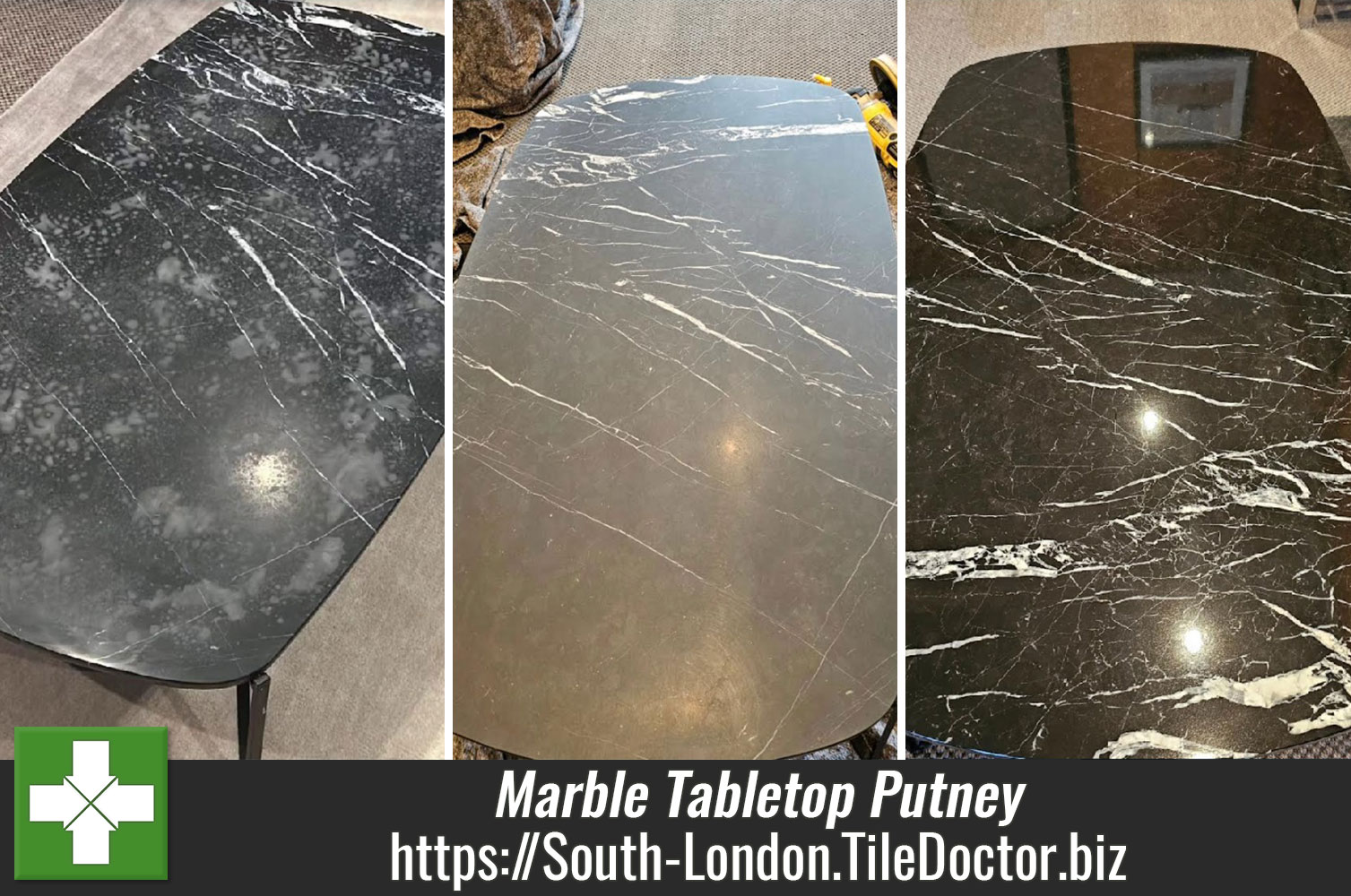 Acid Damaged Marble Tabletop Renovated in Putney